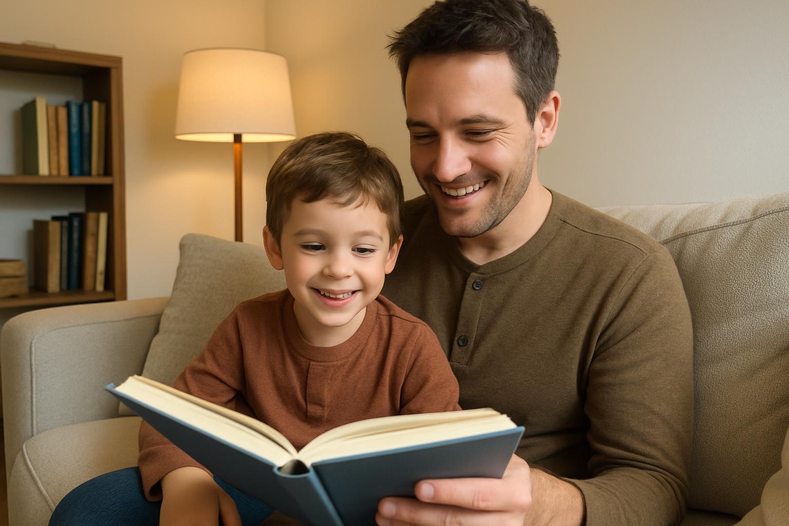 Anak bahagia tenggelam dalam membaca buku yang menarik